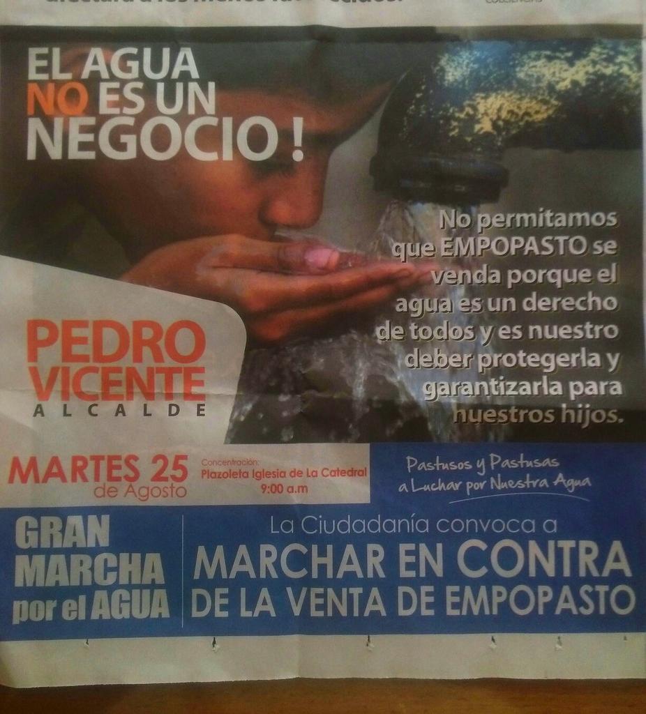 eravelasco's tweet image. El periódico del candidato a la alcaldía de Pasto, Pedro Vicente Obando, invita a la marcha en defensa de #Empopasto