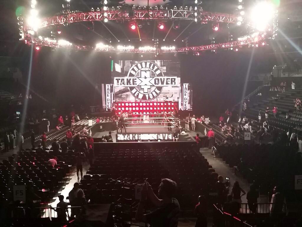 CanvasTheory's tweet photo. Sneak preview to what the #NXTTakeOverBrooklyn stage looks like! Less than 2 hours to go....... http://t.co/c9Y3PhN3QA