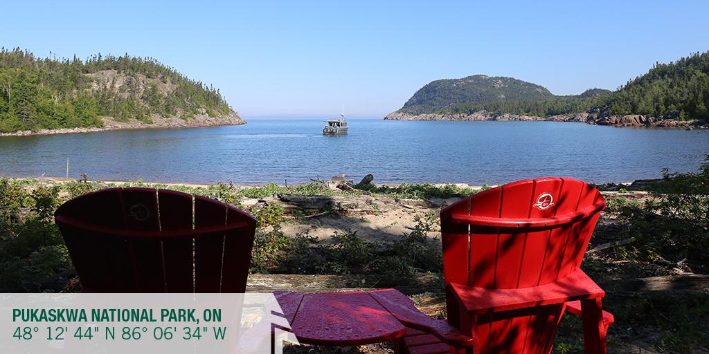woodscanada's tweet photo. #CedricMagee: Arrived @PukaskwaNP and greeted by #ShareTheChair. What a view! @ParksCanada #WoodsExplorer http://t.co/uZOpInciR7
