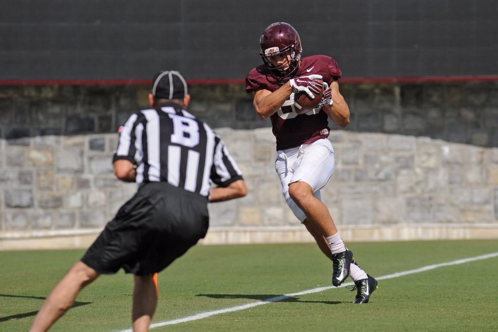 HokiesFB's tweet image. More highlights from today&apos;s scrimmage. 

Great to see #HokieNation at Lane Stadium 👍 

#VTCampLife 💼