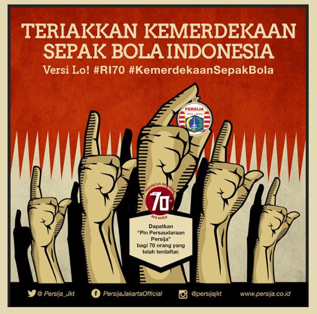 Persija_Jkt's tweet photo. Ayo ikutan #KemerdekaanSepakBola dan menangkan 70 PIN Persaudaraan Persija!
#KemerdekaanSepakBola http://t.co/PsKRwNPf7H