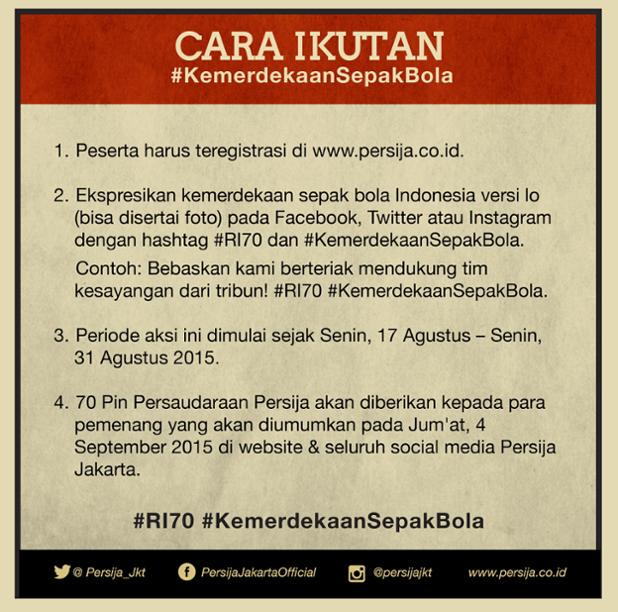 Ayo ikutan #KemerdekaanSepakBola dan menangkan 70 PIN Persaudaraan Persija!
#KemerdekaanSepakBola