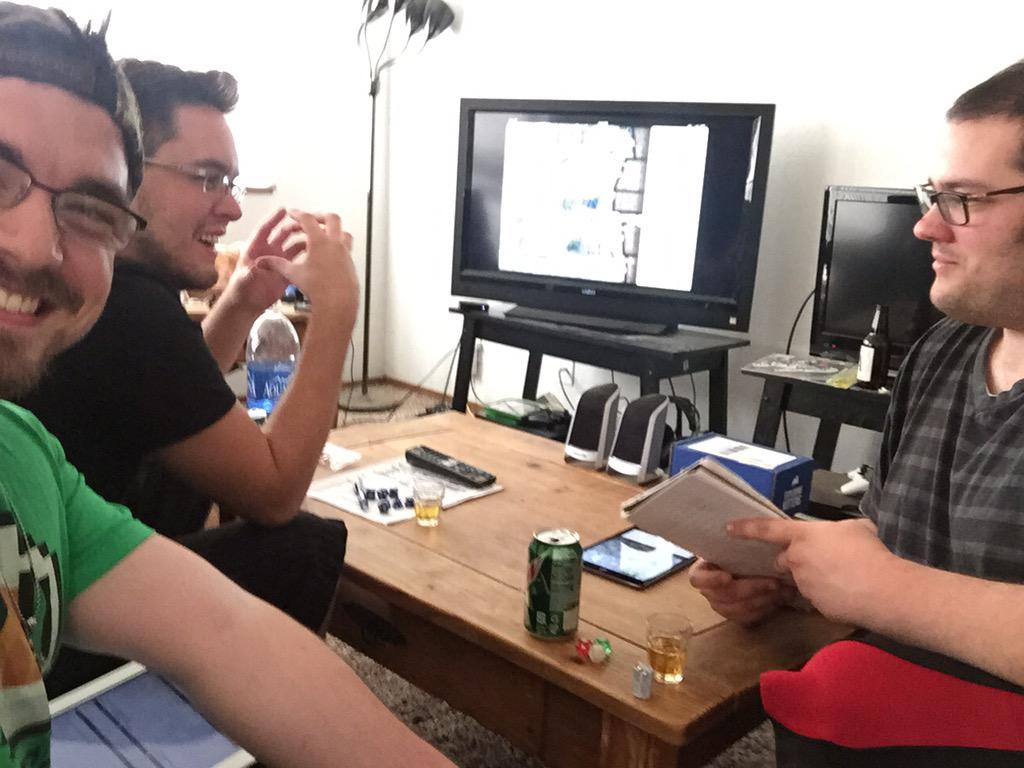 Kally_Shenanz's tweet image. D&amp;amp;D night with this league of handsome adventurers! #PatrickTweets #missingBerlin @LurkingToaster #WhatsBradsTwitter?