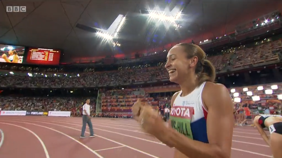 BBCSport's tweet photo. And look what it means to @J_Ennis 

Incredible. http://t.co/VRnhfmzZDx  #Beijing2015 http://t.co/ohfEXZ6lio