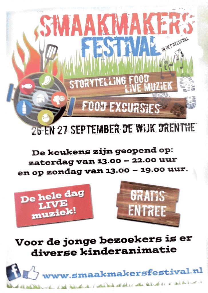 Het <a href="/SmaakmakersFest/">Smaakmakers Festival</a> in De Wijk 26 en 27 sept. #foodies welkom