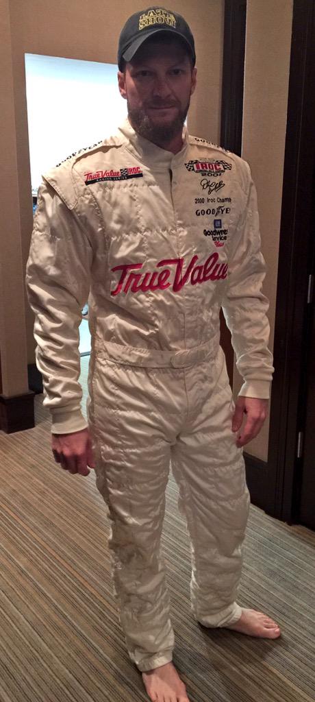 DaleJr's tweet photo. Before I put this old thing under lock and key, I just had to try it on. Dads 2001 IROC uniform. http://t.co/SQtUSdGmWG
