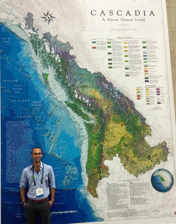 backboneprog's tweet image. David McCloskey's new Cascadia map featured @ the #esriuc2015 San Diego via @cascadianow #WelcomeToBlockadia #ShellNo