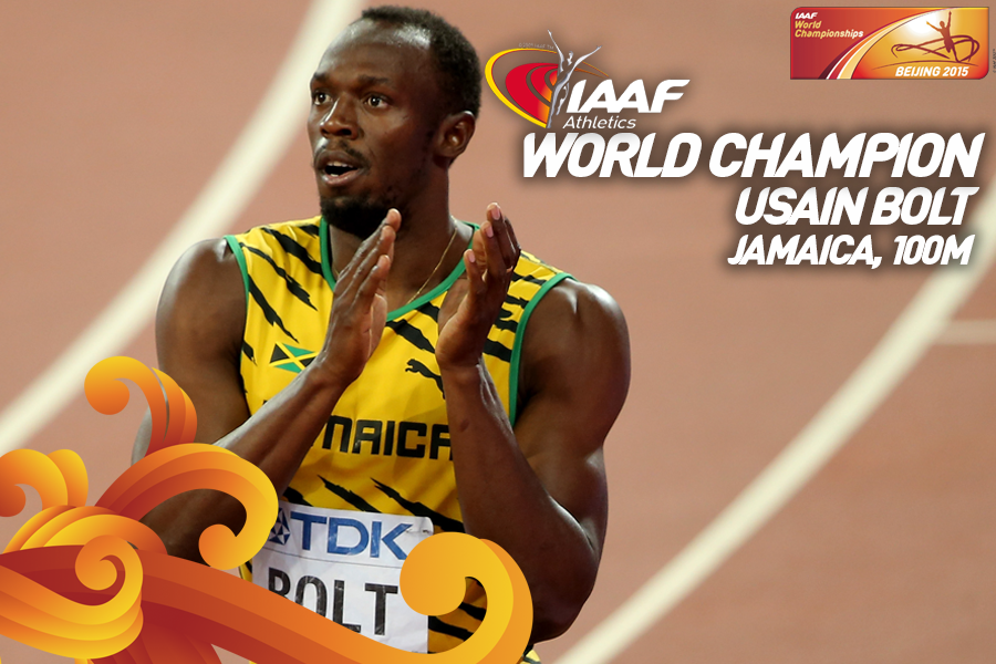 WorldAthletics's tweet photo. USAIN BOLT 100M WORLD CHAMPION!

9.79!!!!! http://t.co/giQm7L35gK