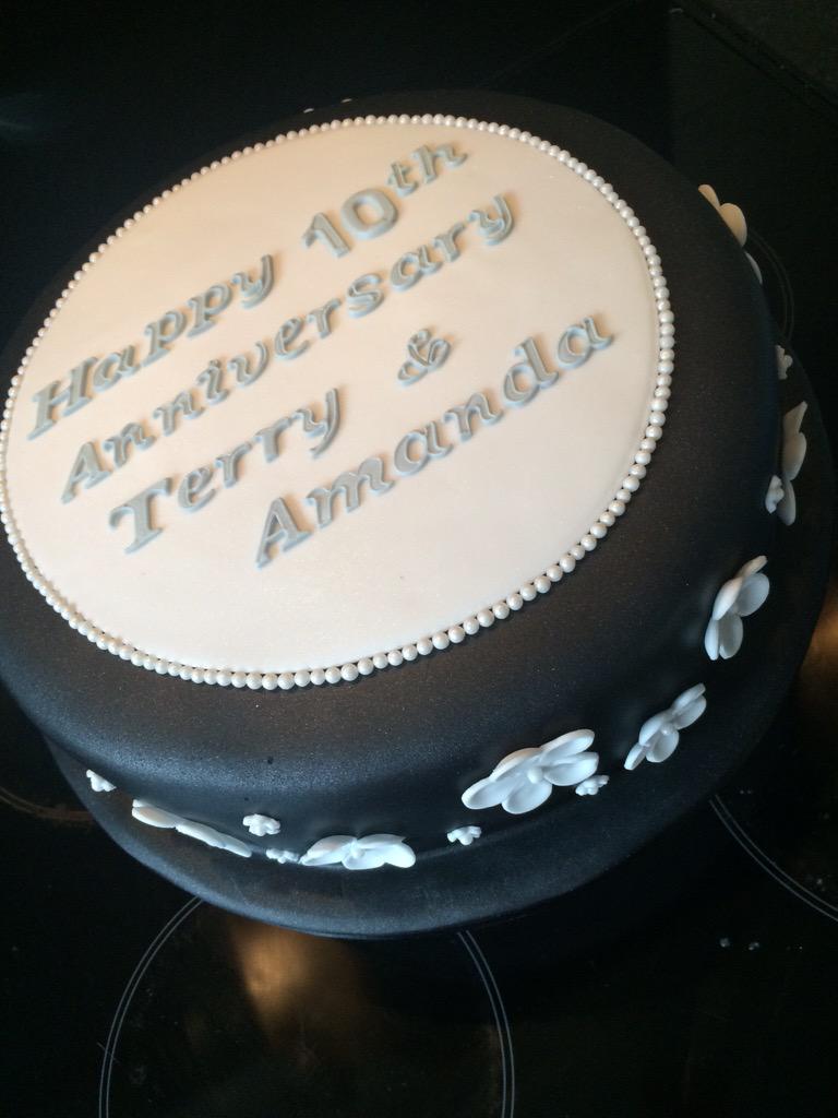 Happy 10th wedding Anniversary to Terry and Amanda. Black and white themed anniversary cake #anniversary