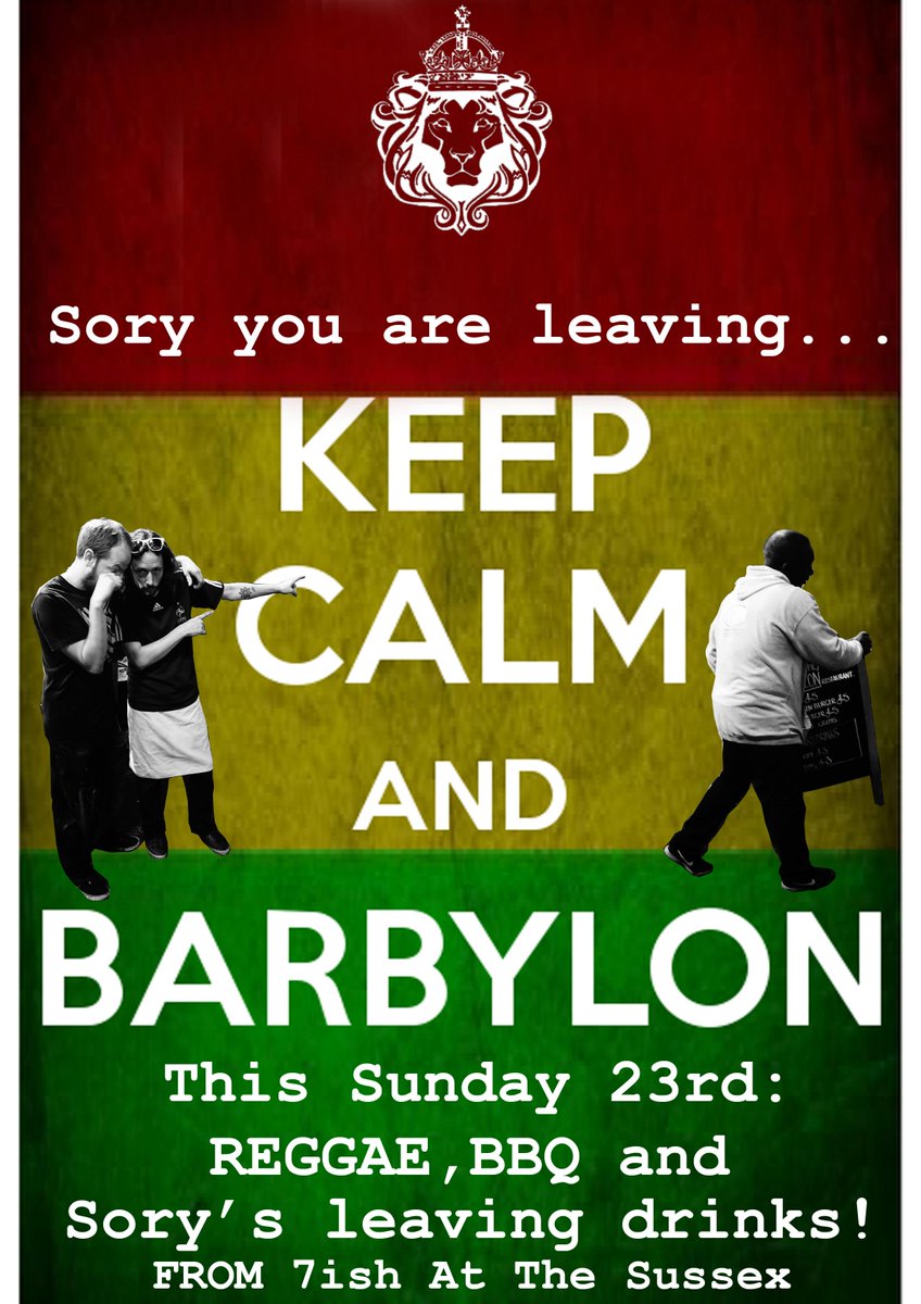 seblechef's tweet photo. Ah oui!Another Sunday,another Barbylon Reggae BBQ-not just any though-come and say "au revoir" to Sory @TWSussexArms http://t.co/RLy3w5TRRP