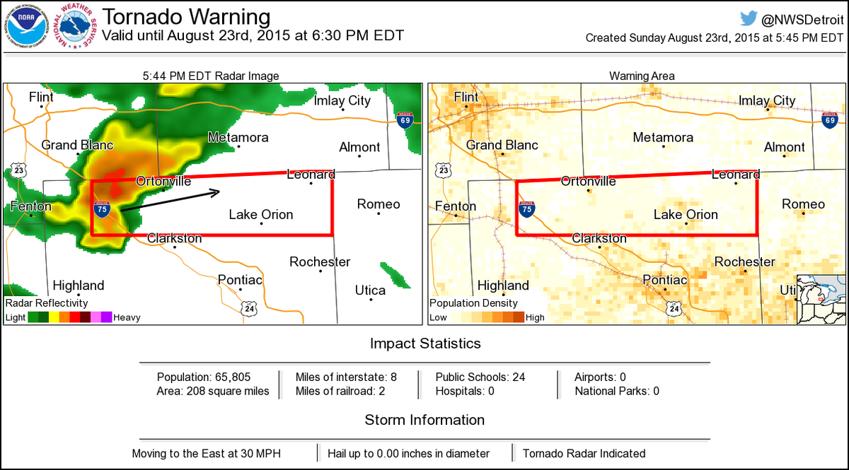 Tornado Warning including Lake Orion MI, Oxford MI, Ortonville MI until