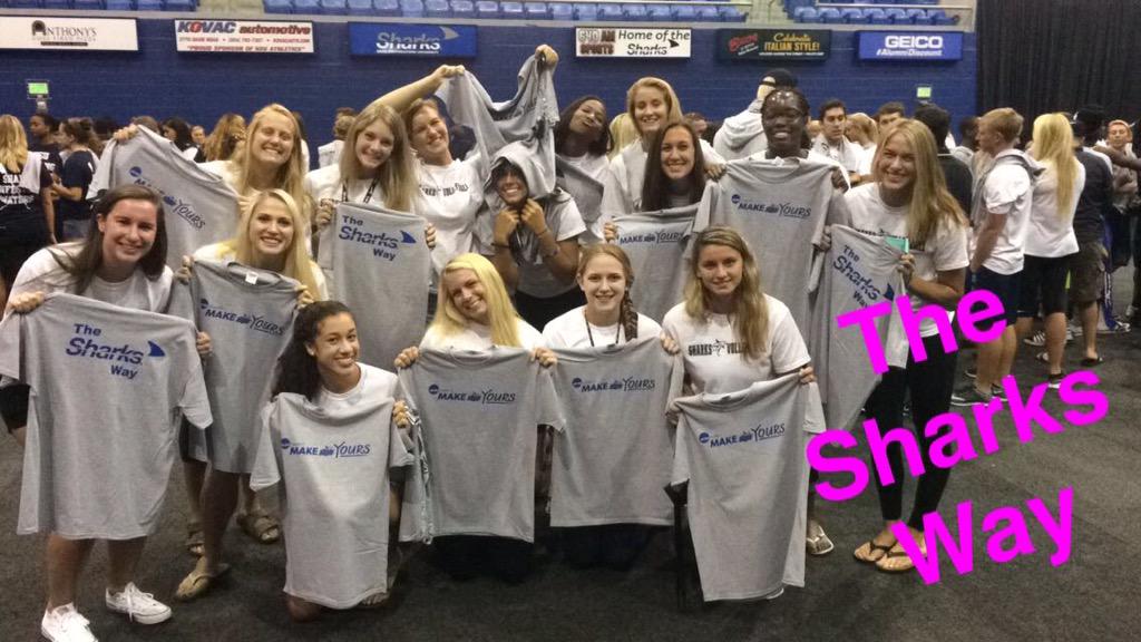 NSU_VBALL's tweet photo. Thanks for the shirts @NSUSharks and @NSUAD_Mominey!! #theSharksWay #MakeItYours http://t.co/FTQcMChrMg