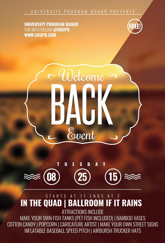 SRUPB's tweet photo. Join us this Tuesday for some FREE fun at our #WelcomeBackEvent #sru19 #sruwow http://t.co/UwQXgCnt82