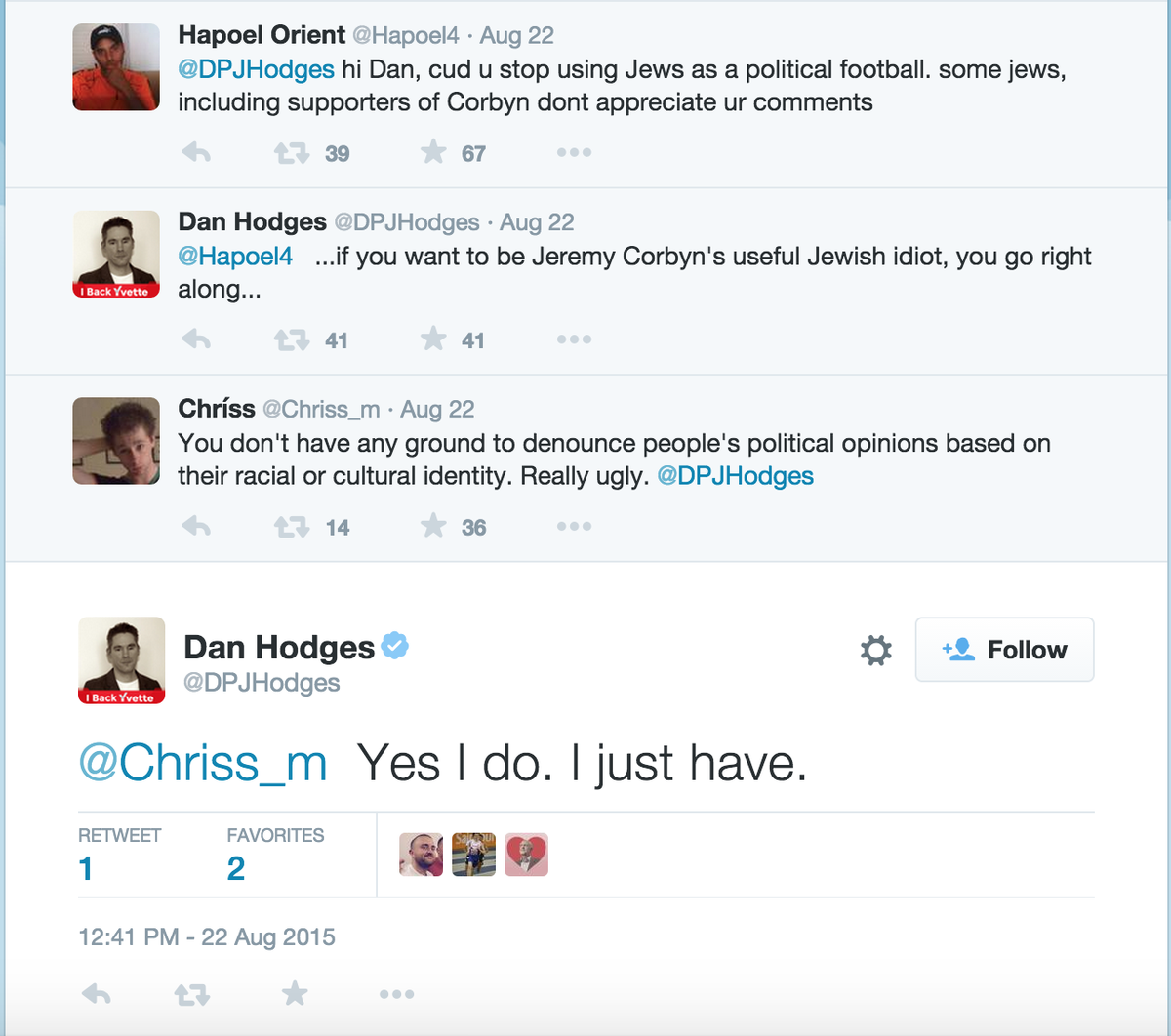 I remain astonished that Blairite Telegraph blogger <a href="/DPJHodges/">(((Dan Hodges)))</a> thinks this is in anyway acceptable.