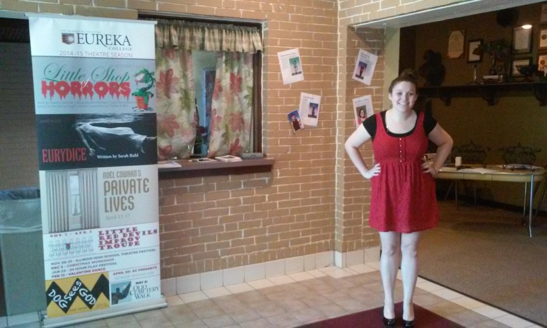 Eureka_Theatre's tweet photo. Director @AshleighRaeLynn in the lobby one hour before #DogSeesGod opens. #ECWelcomeWeek #BreakALeg http://t.co/iTqGpiBQP7