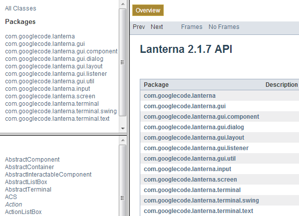 RenditionVerite's tweet image. #Lanterna #javadocs for 2.1.7 :