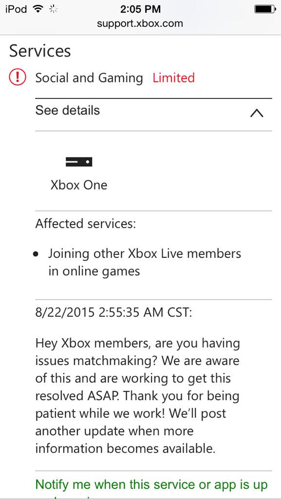 SportsCleBC's tweet photo. @XboxSupport i cant connect to a online match on advanced warfare, is it because of this? http://t.co/uaw2UsSlOG