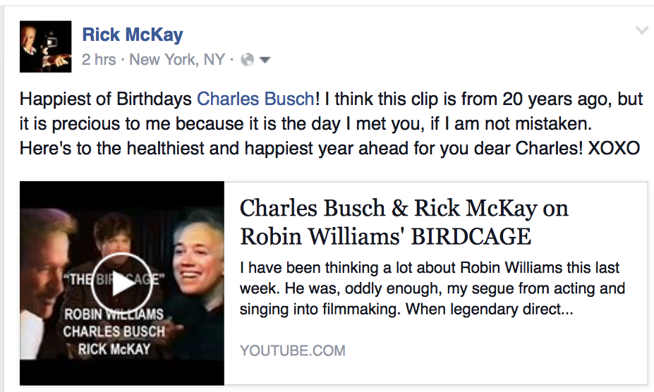 Happy Birthday CHARLES BUSCH Broadway Playwright/Actor/Director/Filmmaker/Diva! 20 years ago!  