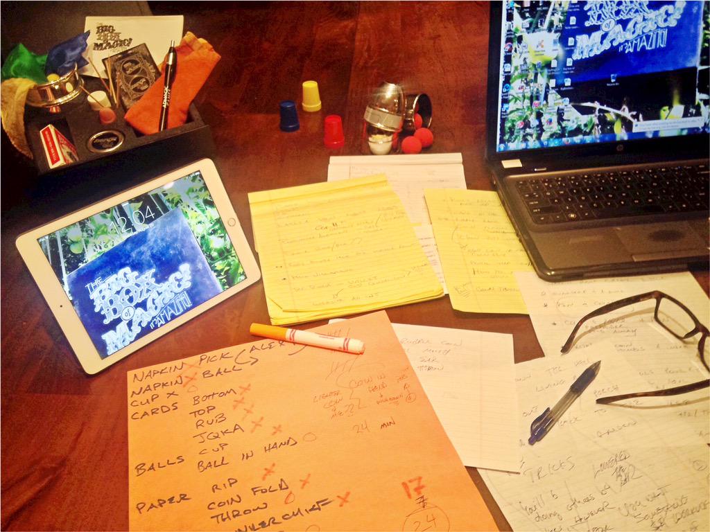 bigboxofmagic's tweet photo. Scripting. Rehearsing. Rescripting. Rehearsing. 
Filming, 2 weeks away. @ad_magic @breaking_games @SharkeKent http://t.co/bGQEG0Wvan