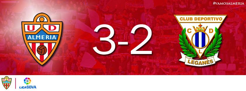 U_D_Almeria's tweet photo. ¡Victoria! UD Almería 3-2 @CDLeganes 
Goles de @Iagodiaz7 (2) y @G9Quique 
#VOLVEREMOS #vamosalmería #UDAvLEG http://t.co/RWFPSknkPv