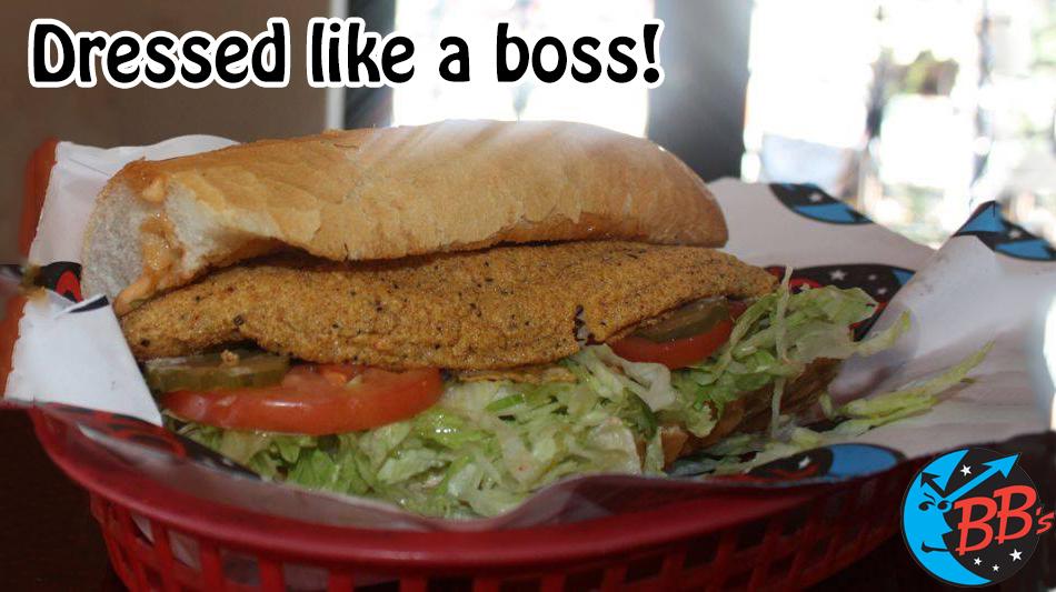 BBsTexOrleans's tweet photo. #FriedCatfish #PoBoy, dressed like a boss! #Lettuce #Tomato #Pickes #BBsSauce http://t.co/jbujDbkgBv