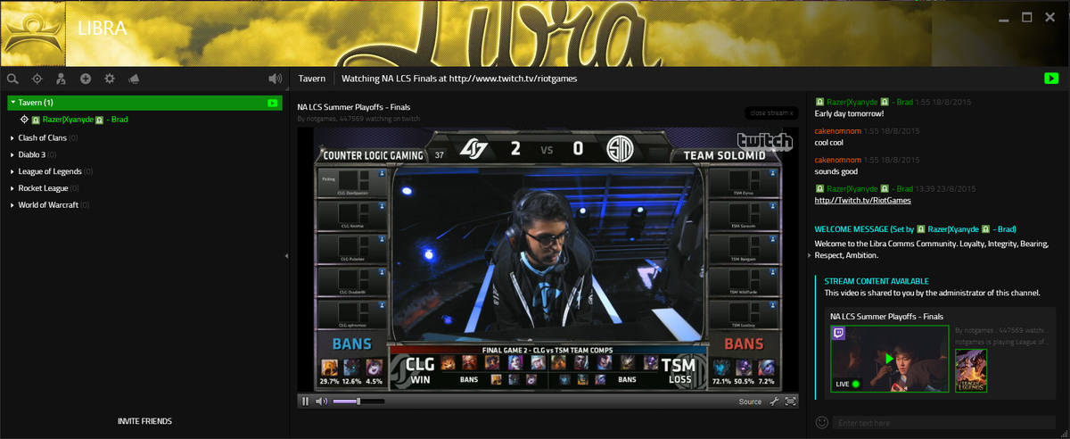 Xyanyde's tweet photo. #HowILCS Watching the stream through the #RazerComms stream viewer. More functional chat, less spam. http://t.co/18Pe5gZtL7