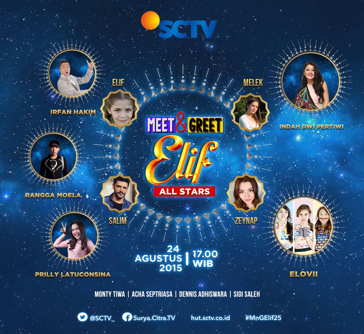 Saksikan #MnGElif bersama host <a href="/irfanhakim/">Irfan Hakim</a> @Rangga_Moela &amp; <a href="/PrillyBie/">Prilly ☘️</a>.
Sore ini, pukul 17.00 WIB #SCTV25