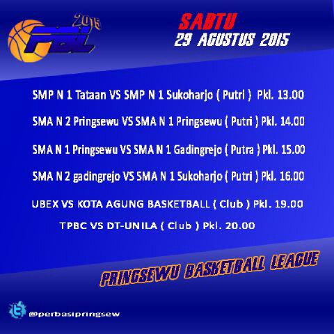 Jadwal pertandingan PBL hari sabtu 29-08-2015...