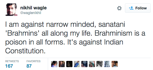 InnSenn's tweet photo. @mediacrooks @waglenikhil That's what he thinks about brahmins.. Isn't this offensive? http://t.co/X5mlOvS6mH