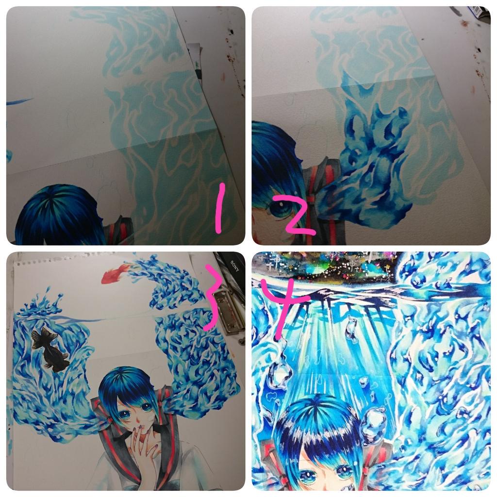 げこがしら コピックメイキング 水の過程若干残ってたのでタグ付けました 始めに薄い色で水の流れを決め 影や細かい流れを描き加えていきます ˇwˇ 最後にホワイトを入れますが入れすぎ注意です Http T Co 9cctt3q5vl