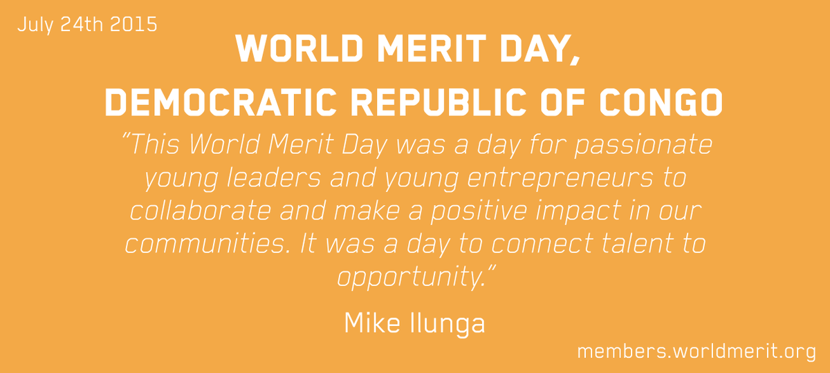 WorldMeritOrg's tweet image. .@mikeilun is on our wave length! Great quote from World Merit DRC! 
#JoinMerit #WorldMerit15