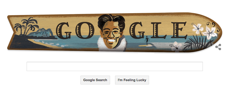 SurfersJournal's tweet photo. .@google is celebrating Duke's 125th birthday in style today. http://t.co/Kkl4oHWJo8