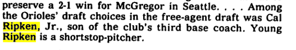 Happy 55th birthday, Cal Ripken Jr.! Here\s the first time he was mentioned in Sporting News (6/24/78). 