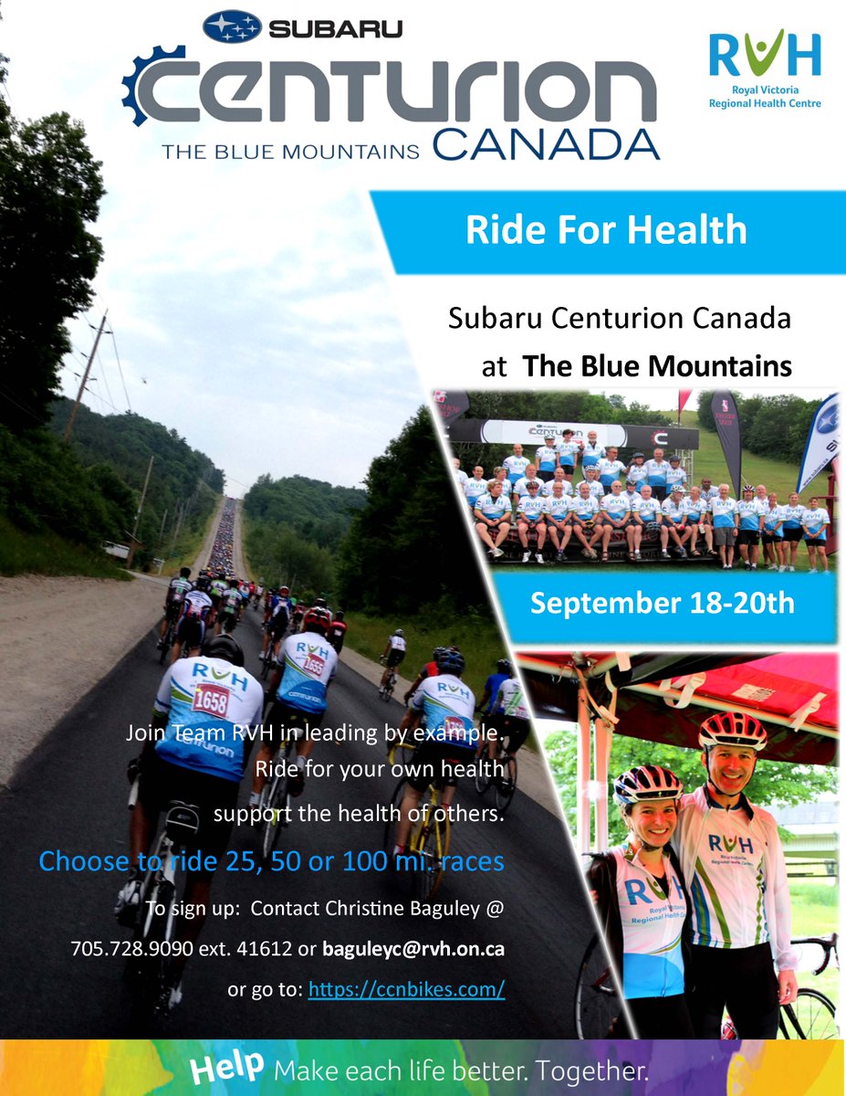 RVHFoundation's tweet image. We want you! Join Team RVH at the 2015 Ride for Health through Centurion Blue Mountain Sept 18-20! #TeamRVH