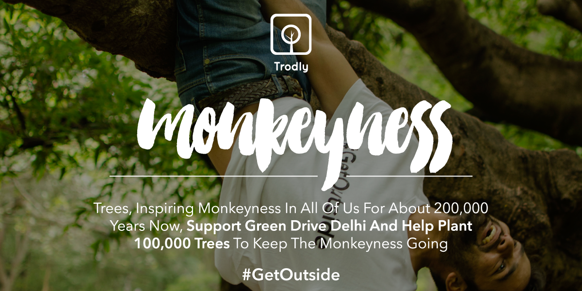 Trodly's tweet photo. Keeping the monkey inside of each one us alive #GreenDrive #TOI #Delhi #Monkeyness #TreesAreAwesome #GetOutside http://t.co/cz8lqamNrg