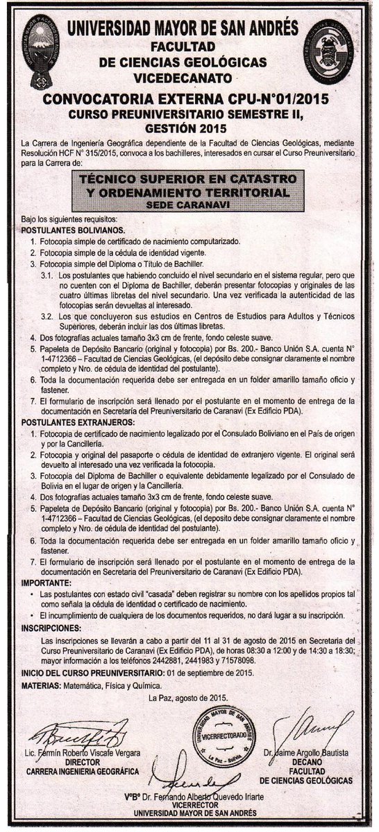 informacionumsa's tweet photo. Pre facultativos  de Fac. Geologicas sedes Caranavi-Inquisivi https://t.co/SFGbPENi7a http://t.co/DUx4c4byn3
