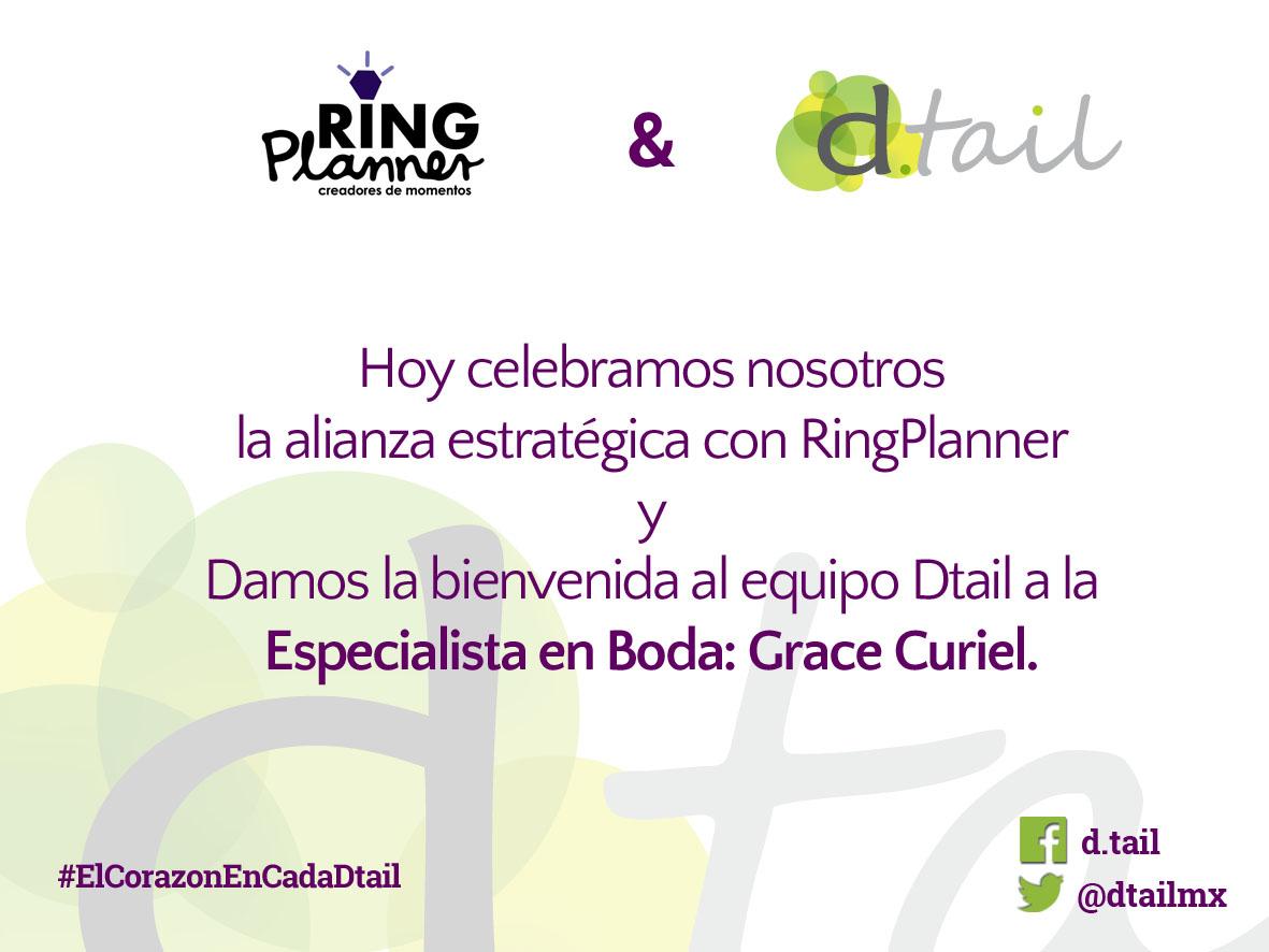 dtailmx's tweet image. @Dtail bodas crece y se integra a nuestro equipo Grace Cu @RingPlanner #ElCorazonEnCadaDtail #FelizLunes