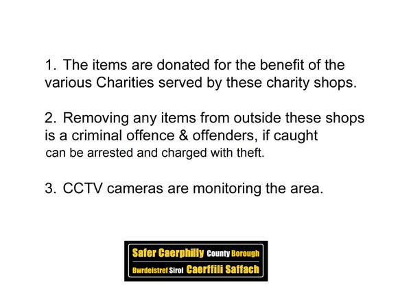 Due to recent incidents in Bargoed town centre - A reminder regarding charity donations left in shop doorways