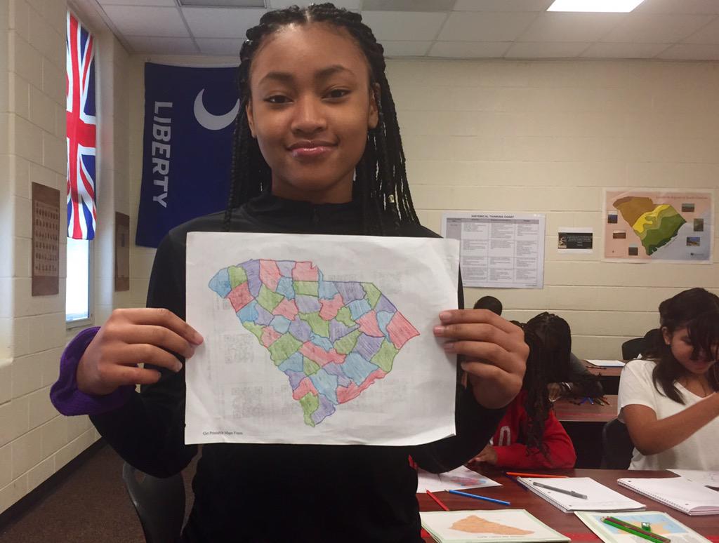 FishSCHistory's tweet image. Jordin &amp;amp; Briana apply 4 color theorem to an SC map. Integrating math with Social Studies. #LMSLEAP #richlandTwo