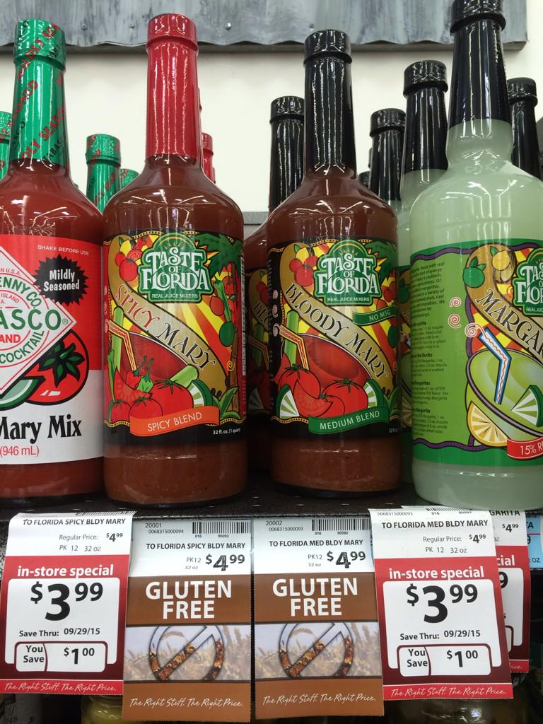 Looking for a Gluten Free Bloody Mary?  Try Taste Of Florida <a href="/TasteOfFL/">Taste Of Florida</a>.  On Sale now <a href="/Reasors/">Reasor's</a>