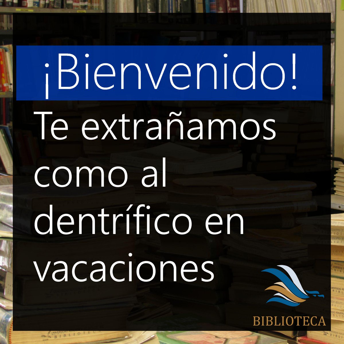 biblioURM's tweet photo. Somos los únicos a los que alegra el fin de las vacaciones, porque vuelven nuestros alumnos y las sonrisas blancas http://t.co/gup0TBmChU