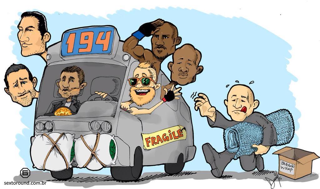 TheUFCDay's tweet image. Dana White usa plástico bolha para prevenir lesões no galáctico #UFC194 em charge do Sexto Round. 😂 #UFC