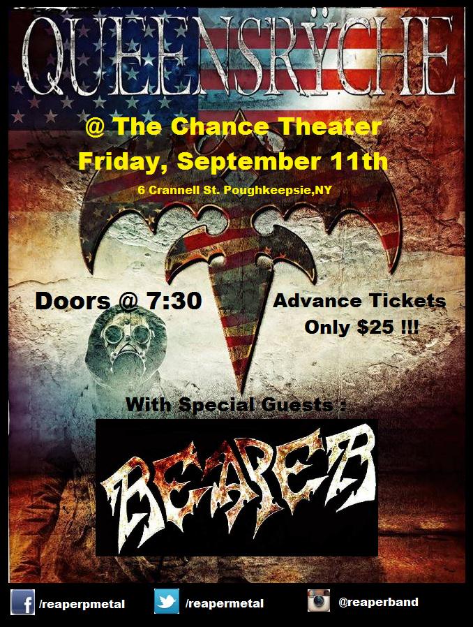 ReaperMetal's tweet photo. Sept. 11 is right around the corner, dont miss us opening for @queensryche hit is up for tix! #heavymetal #powermetal http://t.co/1eIBN3ucie