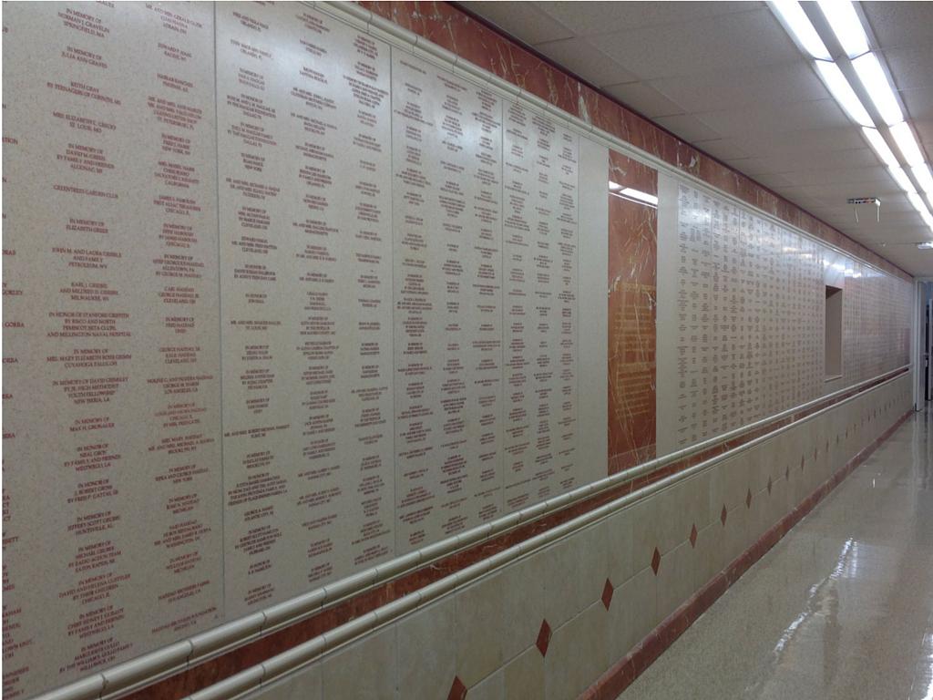 Pictured: The Founder's Wall in <a href="/StJude/">St. Jude</a> Children's Research Hospital representing Danny Thomas' dream from the start.