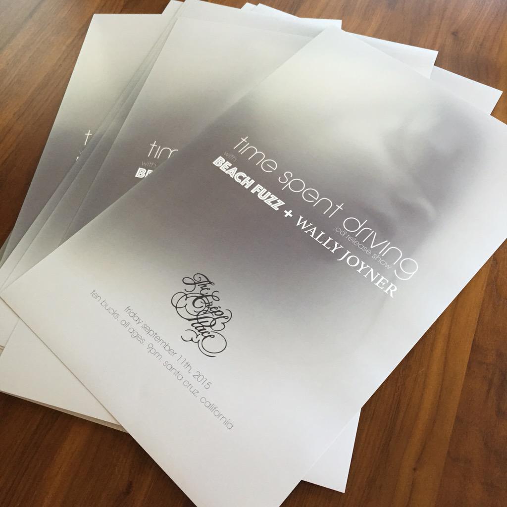 timespentdrivin's tweet photo. Posters for 9/1/15 cd release show. #timespentdriving #santacruzshows #cardiganrecords #beachfuzz #crepeplace http://t.co/dwpFlrEhhn