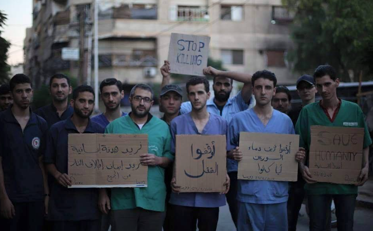 annie_sparrow's tweet photo. Duma's last 24 doctors--8 surgeons,15 internists--plead for Assad regime to stop relentless slaughter of civilians. http://t.co/XqG5kGaBWX
