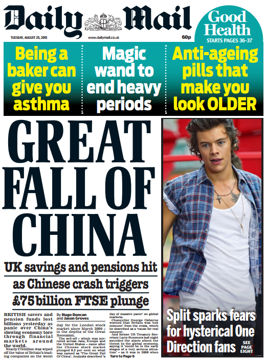 SkyNews's tweet photo. DAILY MAIL: 'Great fall of China' #skypapers http://t.co/sQuFndVZst
