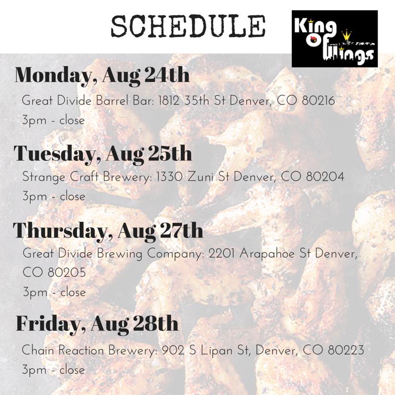 KingofwingsCo's tweet photo. Schedule for the week! Come out and enjoy some freshly grilled wings and local beer with us! http://t.co/fUpiDSVe3U