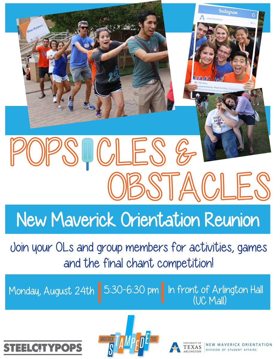 utastudents's tweet photo. Come out to see your @UTAOrientation leaders at popsicles and obstacles - TONIGHT at 5:30 pm, UC Mall. http://t.co/xXvWru22QN