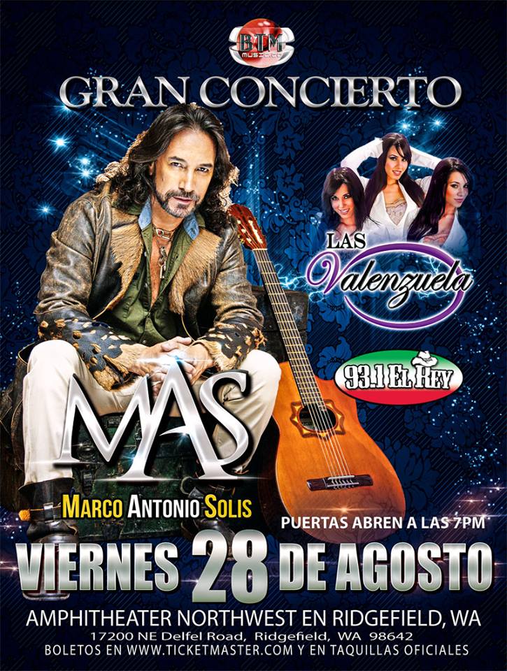 ALICIA90237733's tweet photo. Se viene gran concierto de Marco Antonio Solis el 28 de agosto en el #Northwest #Amphiteater #VancouverWA #USA IMPERD http://t.co/GFqjqAfWuL